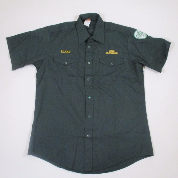 Vtg L Uniform Shirt Otis Elevator Blake Green EUC